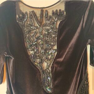 Free People Velvet Top with a Embroidered Back and Fringe!